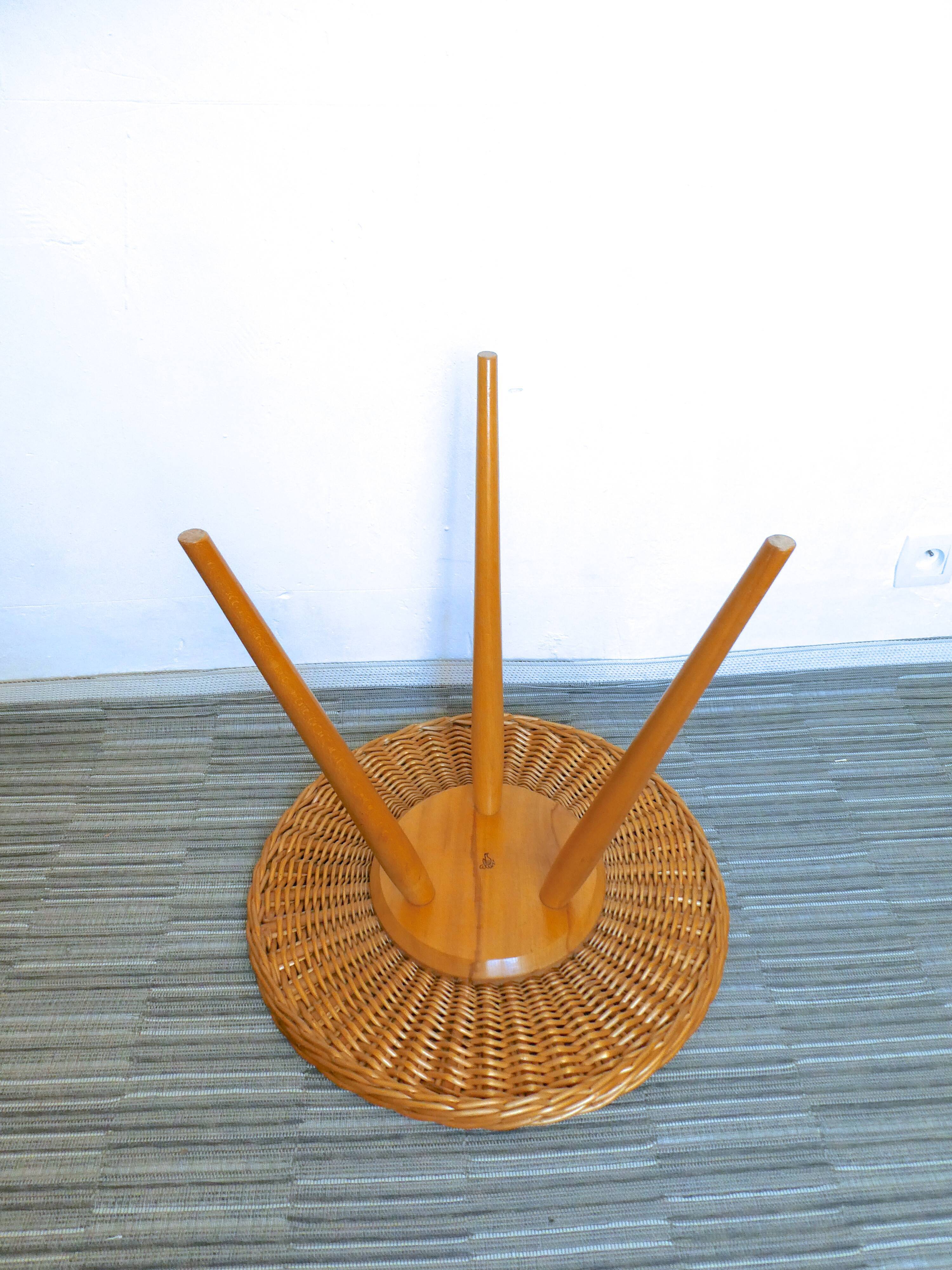 Tripod table, rattan and light wood side table