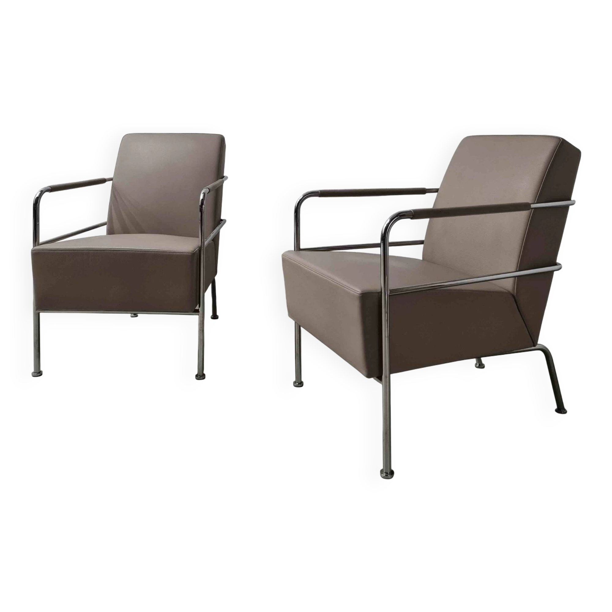 2 vintage nude leather "Cinema" easy chairs by Gunilla Allard for Lammhults | 1990s