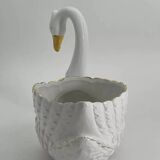 Vintage white and gold ceramic swan planter
