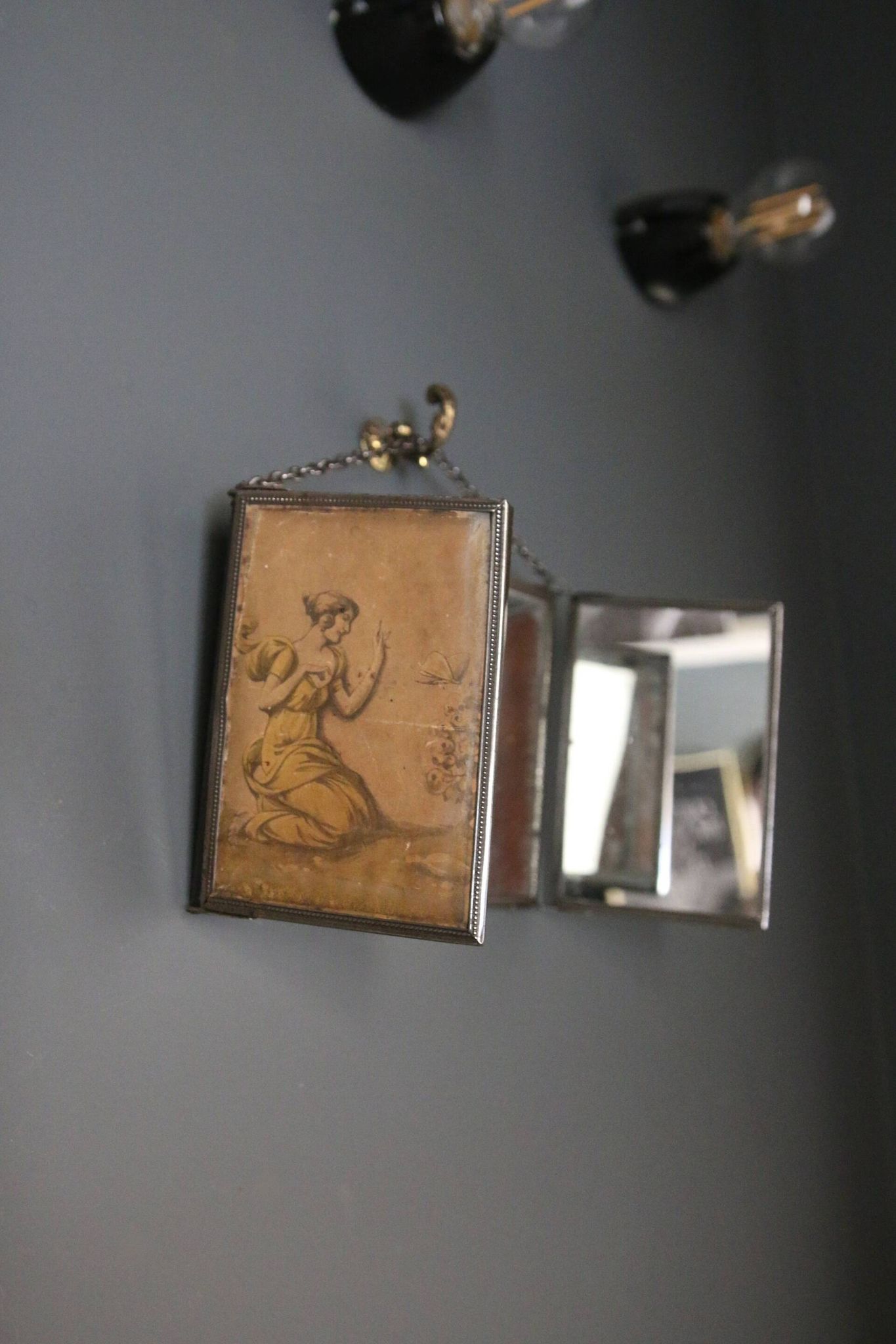Antique barber triptych mirror, Art Nouveau, circa 1900