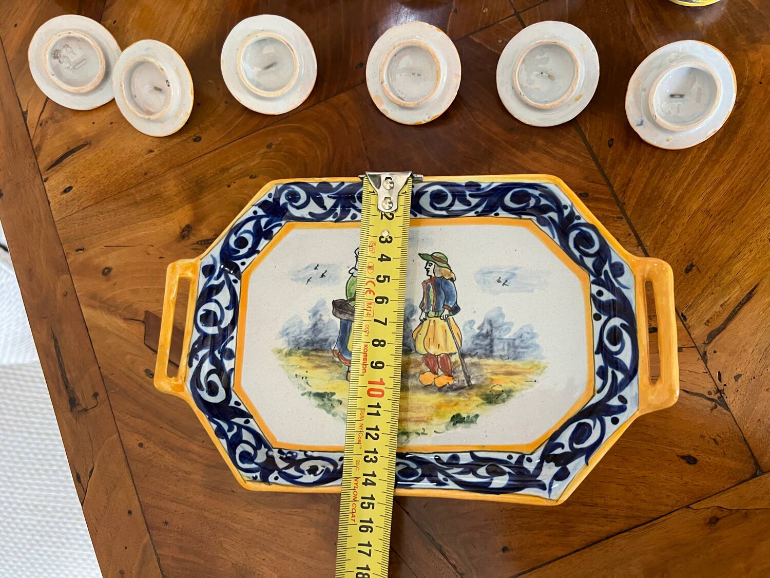 Set of tray and six cream pots HB Quimper