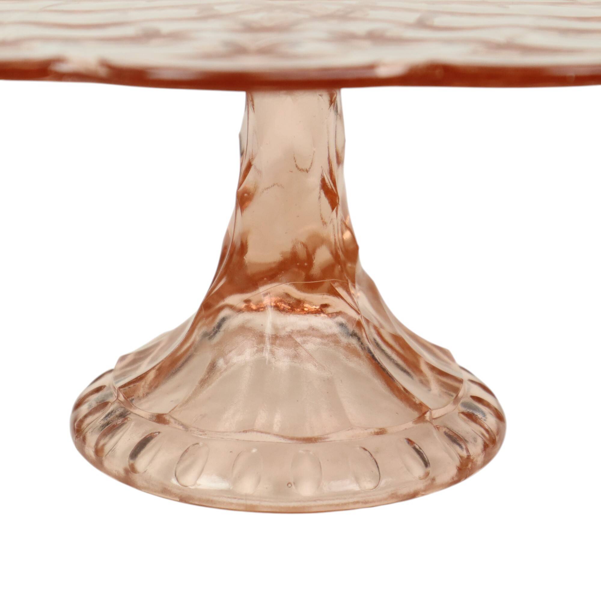 Pink Cake Stand Art Deco Pressed Glass Diamond Pattern