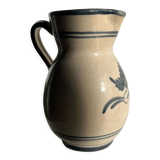 Off-white glossy ceramic decanter, hand-painted gray blue patterns H:20cm