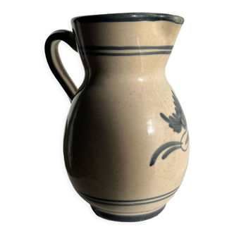 Off-white glossy ceramic decanter, hand-painted gray blue patterns H:20cm