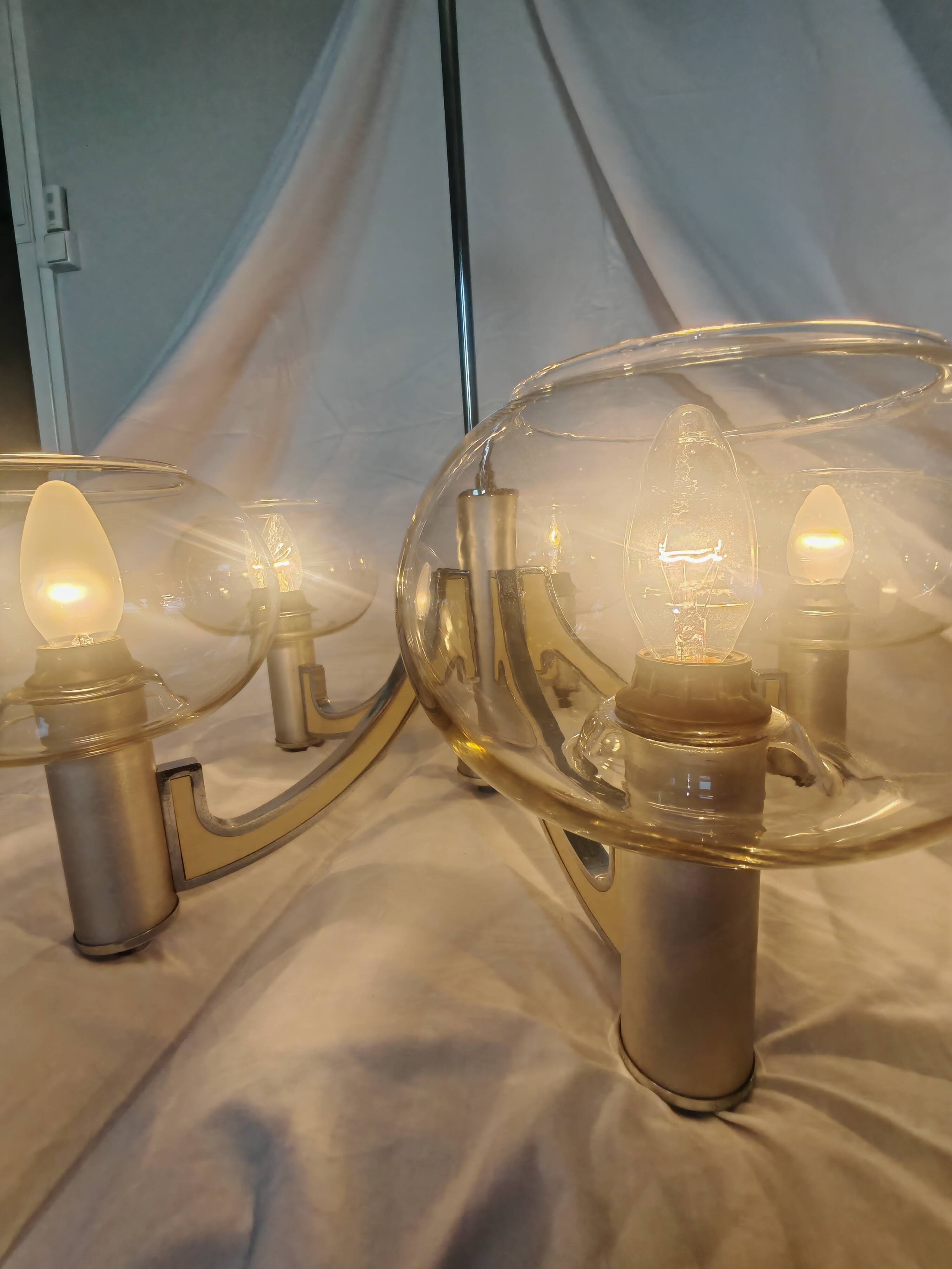 5-branched chandelier by Sciolari, Italy, space age, 1970