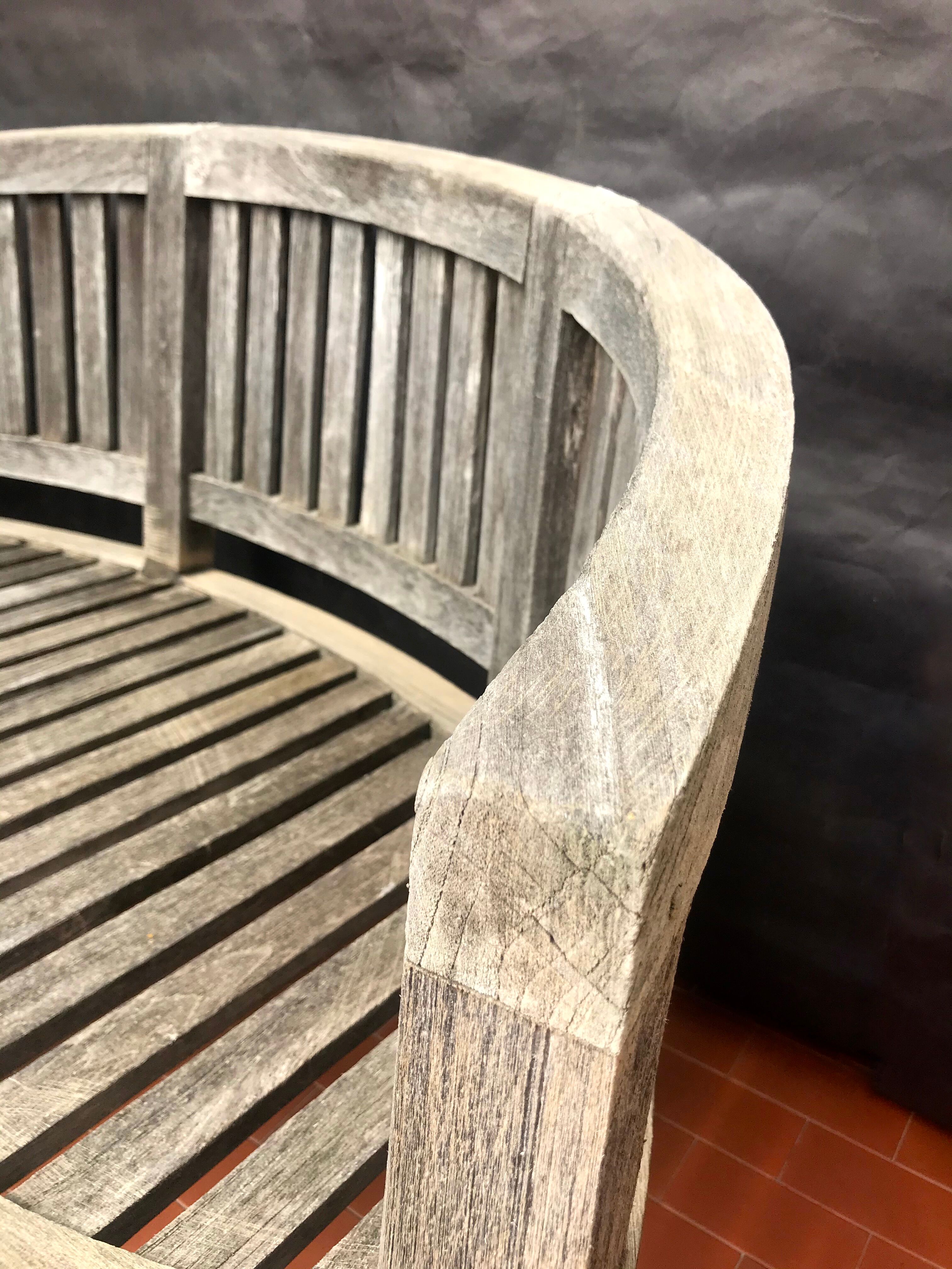 oval garden bench vintage solid teak "franck west" rare curved shape