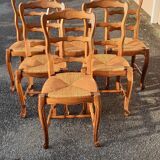 6 rustic Paillé chairs in Louis XV style
