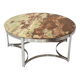 Mid-Century Modern Italian Round Coffee Table with Onyx Top and Sleek Steel Fram