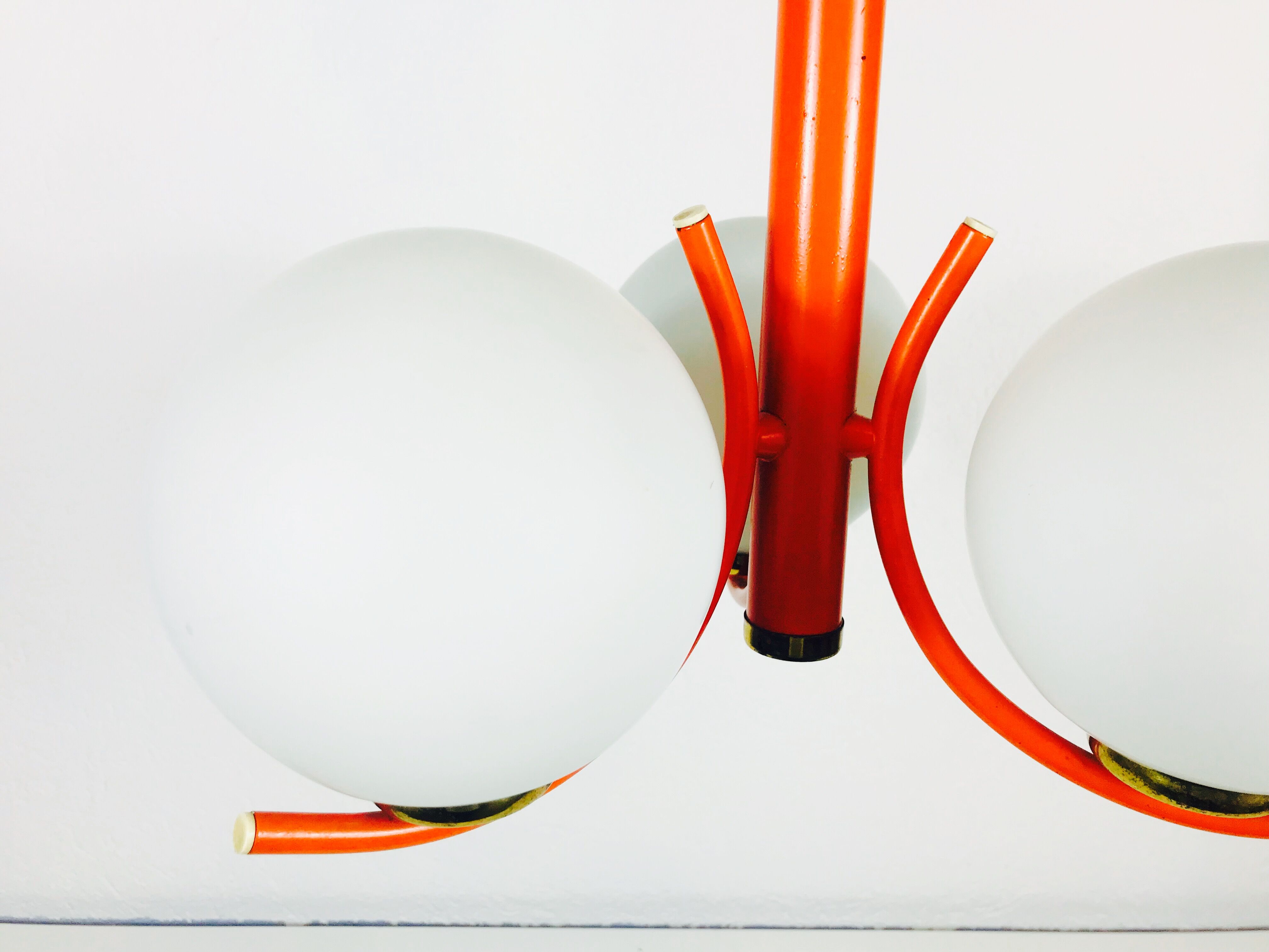 Richard Essig orange chandelier with opaline glasses, 1970