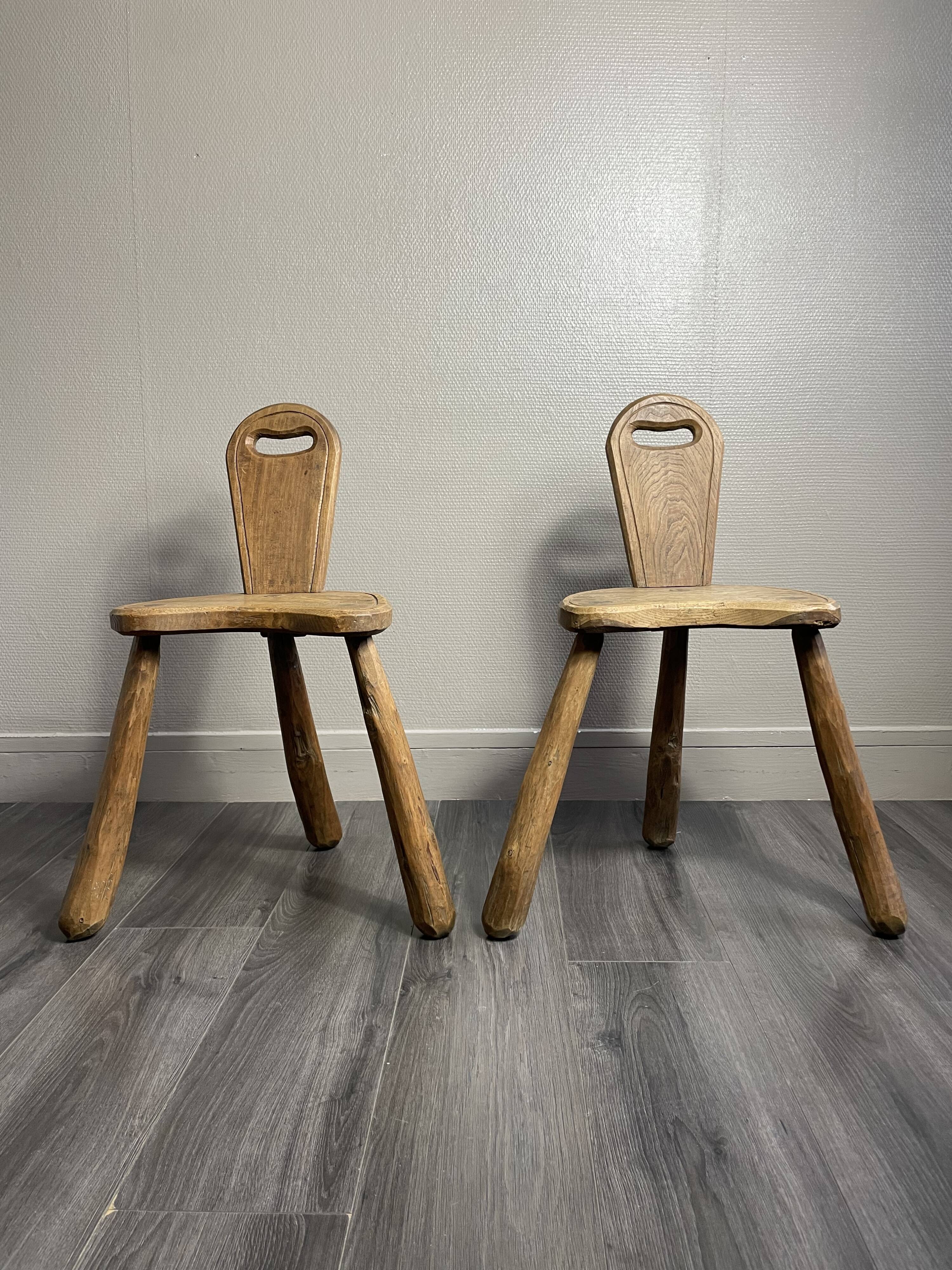 Pair of solid wood farmhouse stools
