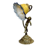 Bronze lamp with glass paste shade - work from the 1970s