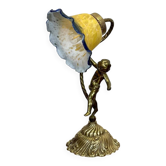 Bronze lamp with glass paste shade - work from the 1970s
