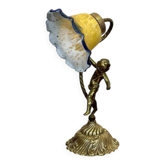 Bronze lamp with glass paste shade - work from the 1970s