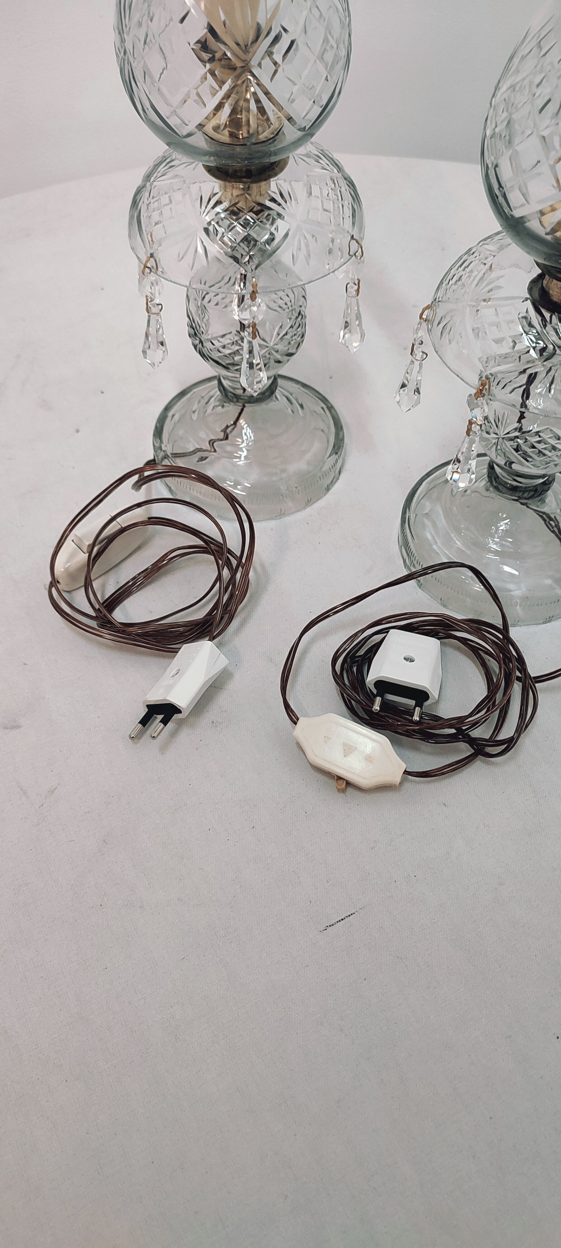 Pair of cut glass table lamps, France, 1950s