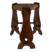 Pair of brutalist neo gothic rush oak tripod stools, France ca 1960s