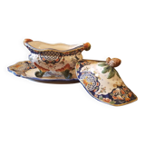 Desvres earthenware tureen and tray. Hand decor.