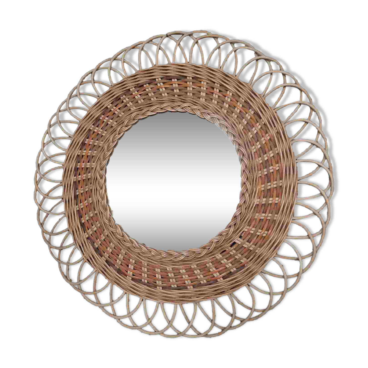 70s rattan sun mirror