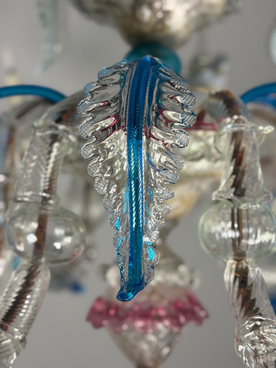 Venetian Rezzonico chandelier in multicoloured Murano glass circa 1900