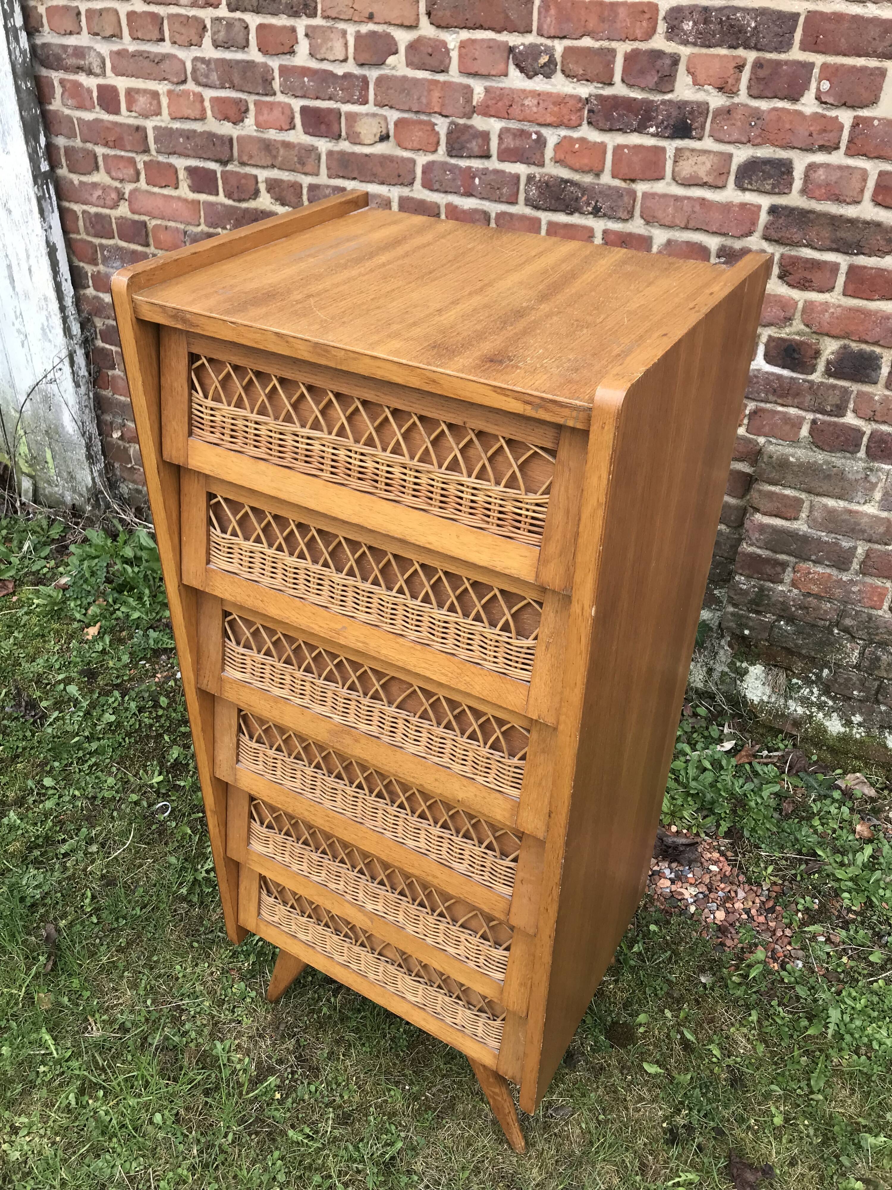 Commode rotin vintage