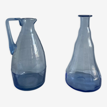 Art Deco blue carafe and pitcher