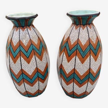 Pair of Art Deco Sarreguemines Vases