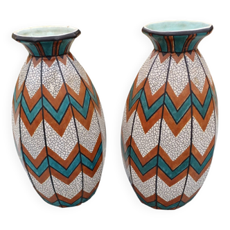 Pair of Art Deco Sarreguemines Vases