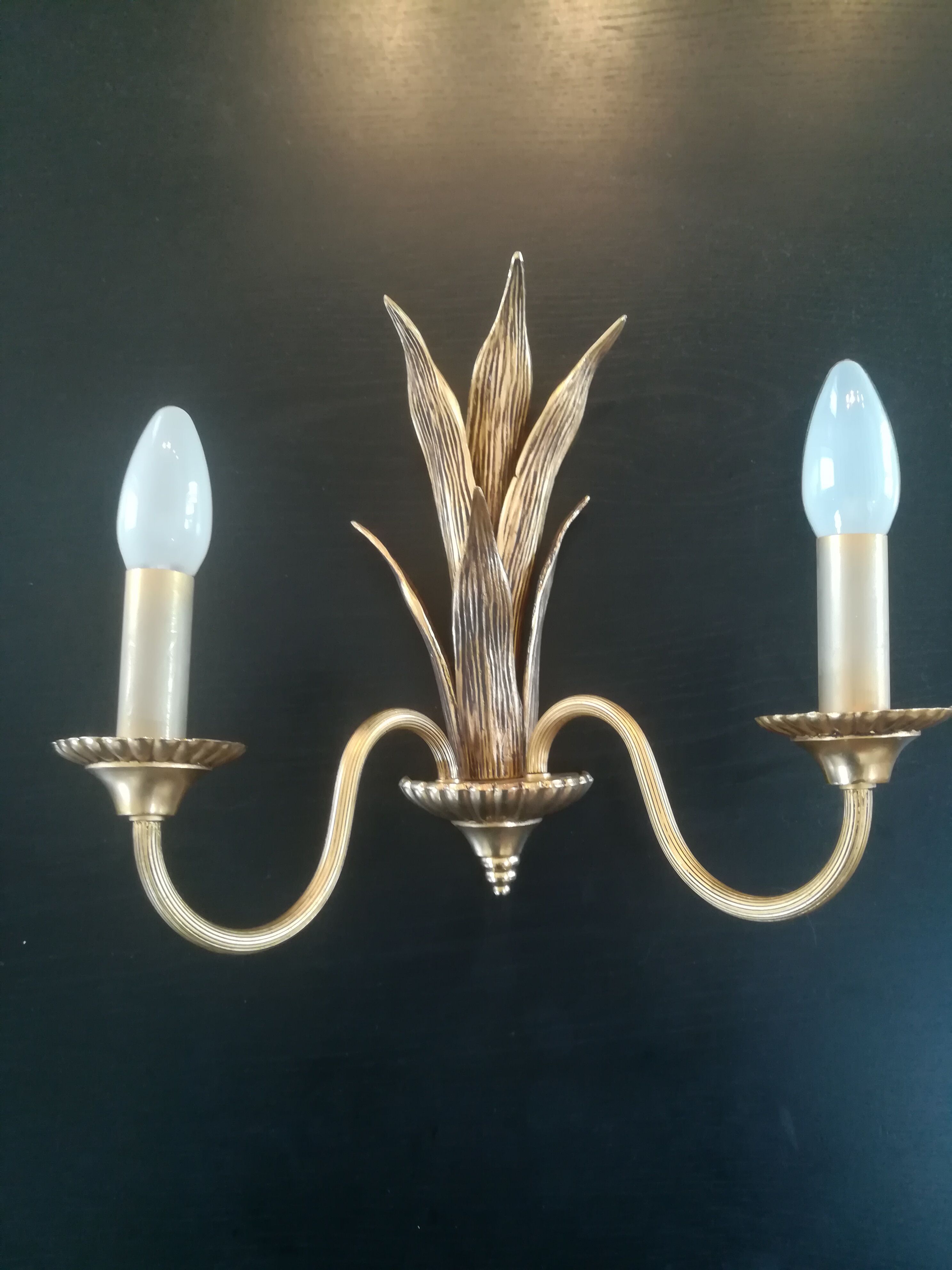 Paire d'appliques palmier en bronze et laiton