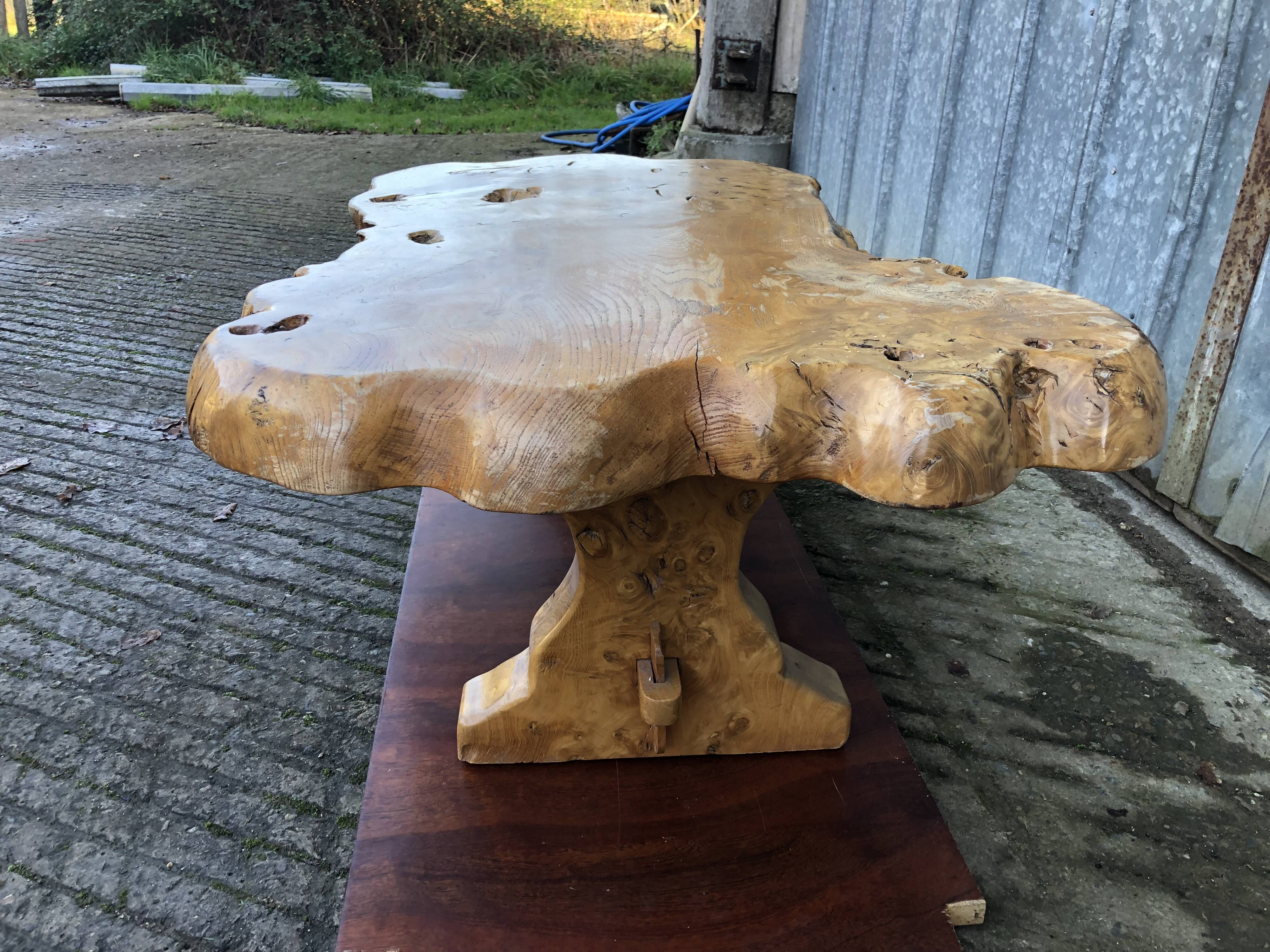 Handcrafted Brutalist coffee table in solid elm