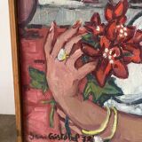 Spanish woman with a red bouquet, signed 1978.