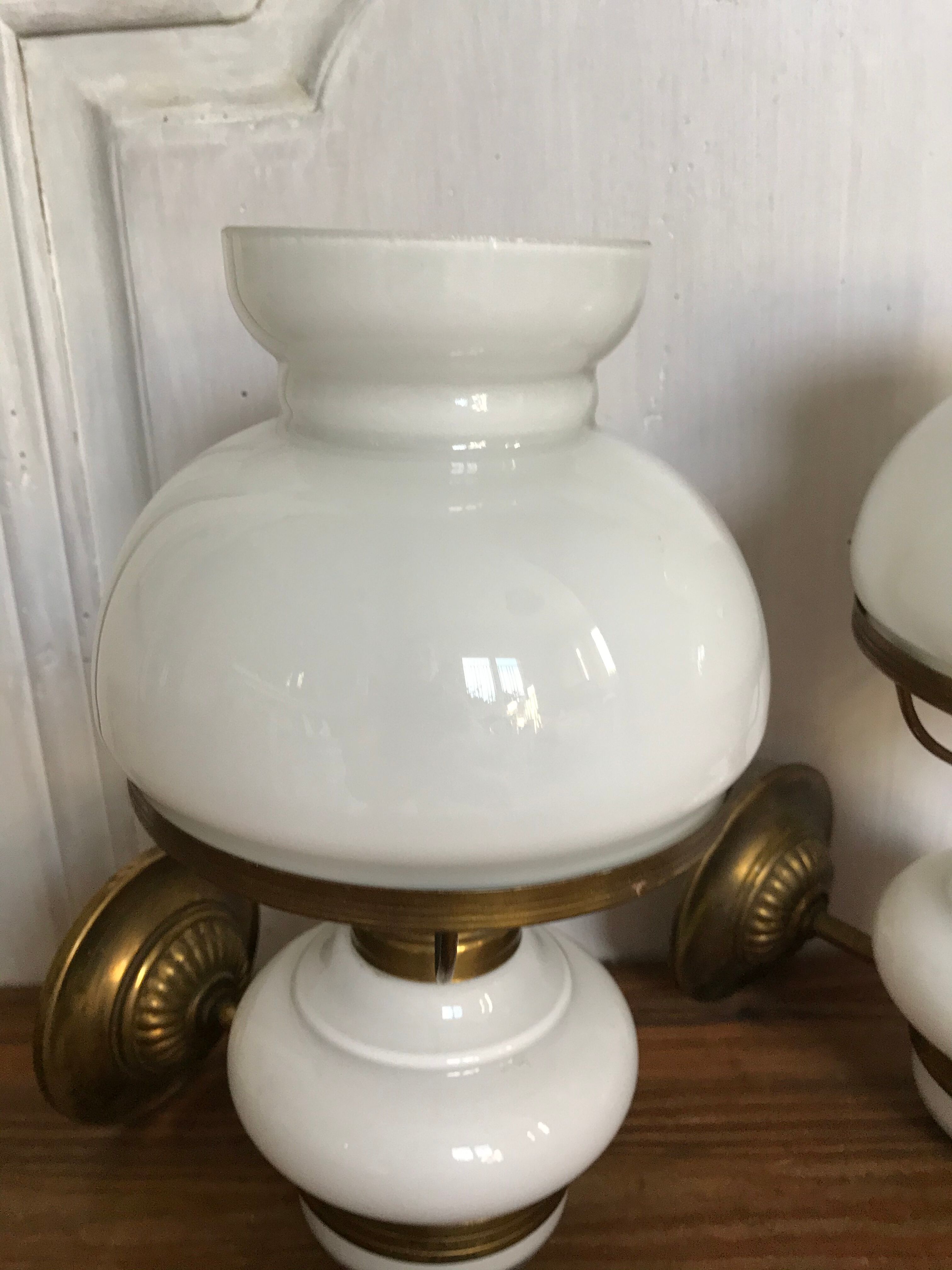 Pair of brass and opaline sconces