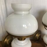 Pair of brass and opaline sconces