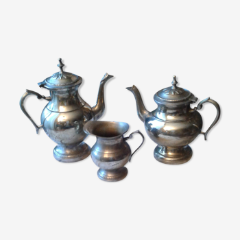Service 3 pièces en métal argenté thé et café