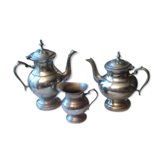 Service 3 pieces silver metal tea and coffee