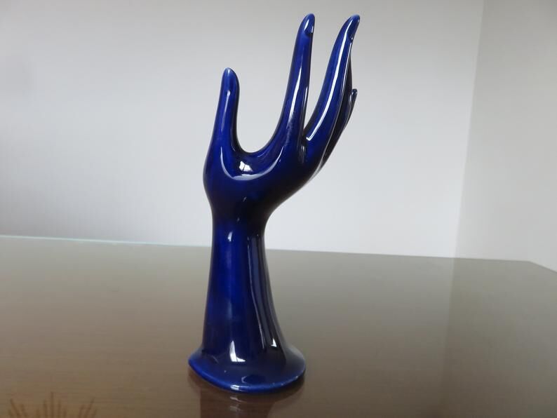 Signed blue ceramic soliflore hand