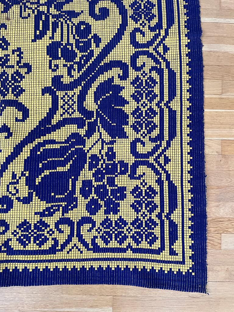 Romanian floral rug handwoven in wool, purple and yellow background