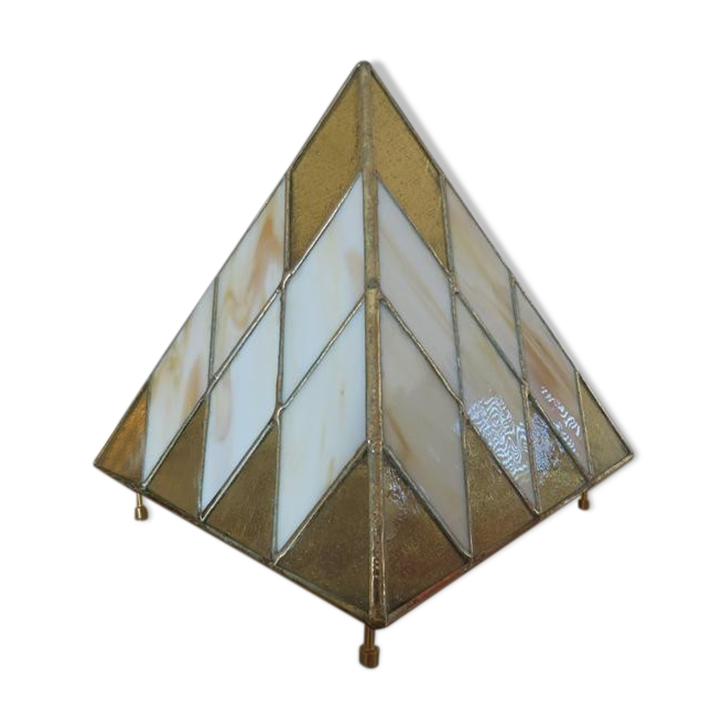 "Pyramid" lamp in mother-of-pearl, glass and brass 70s