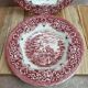 2 vintage deep plates in red Toile de Jouy by Grindley Homeland Staffordshire England.