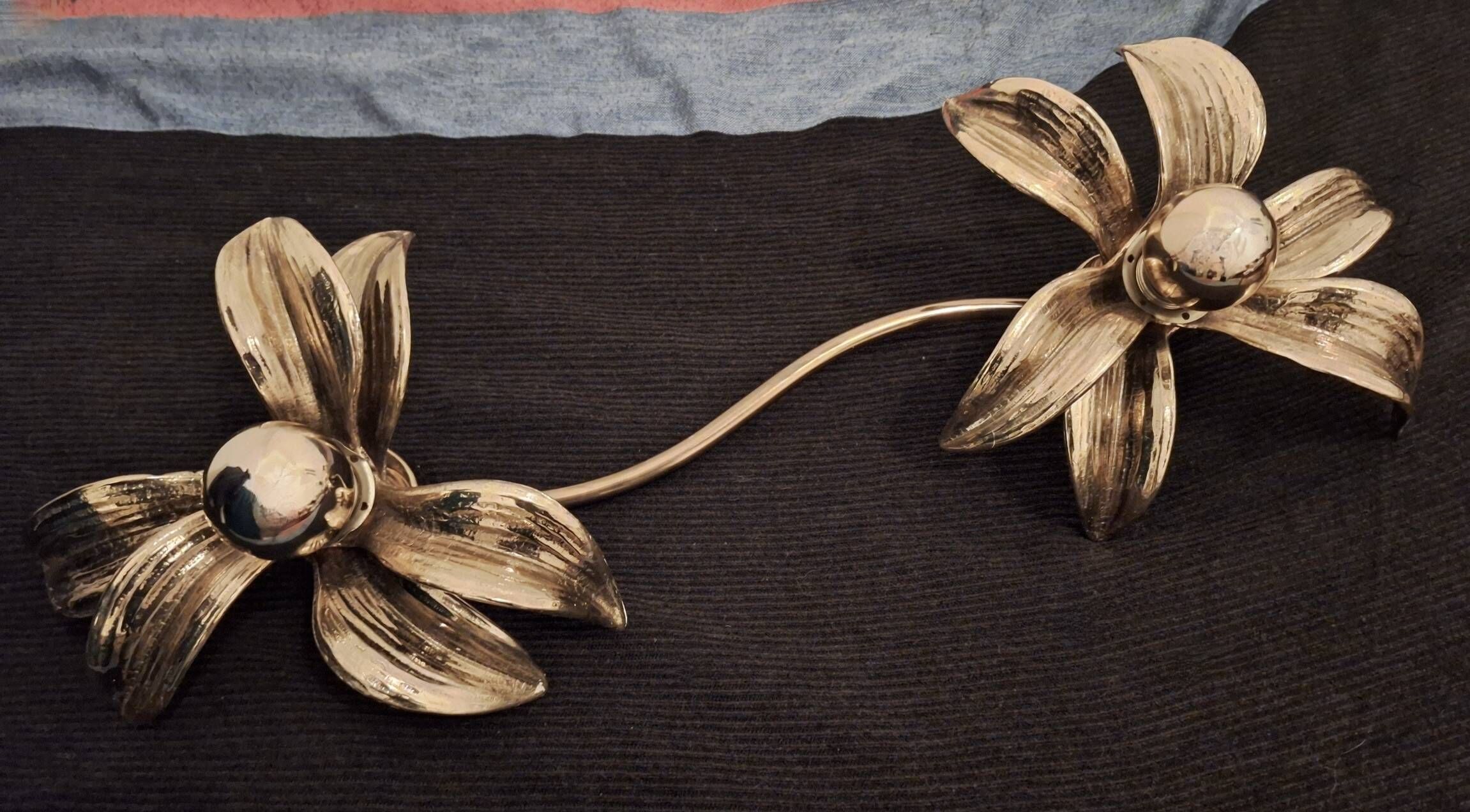 Brass organically shaped double ceiling or wall lights, 1970s