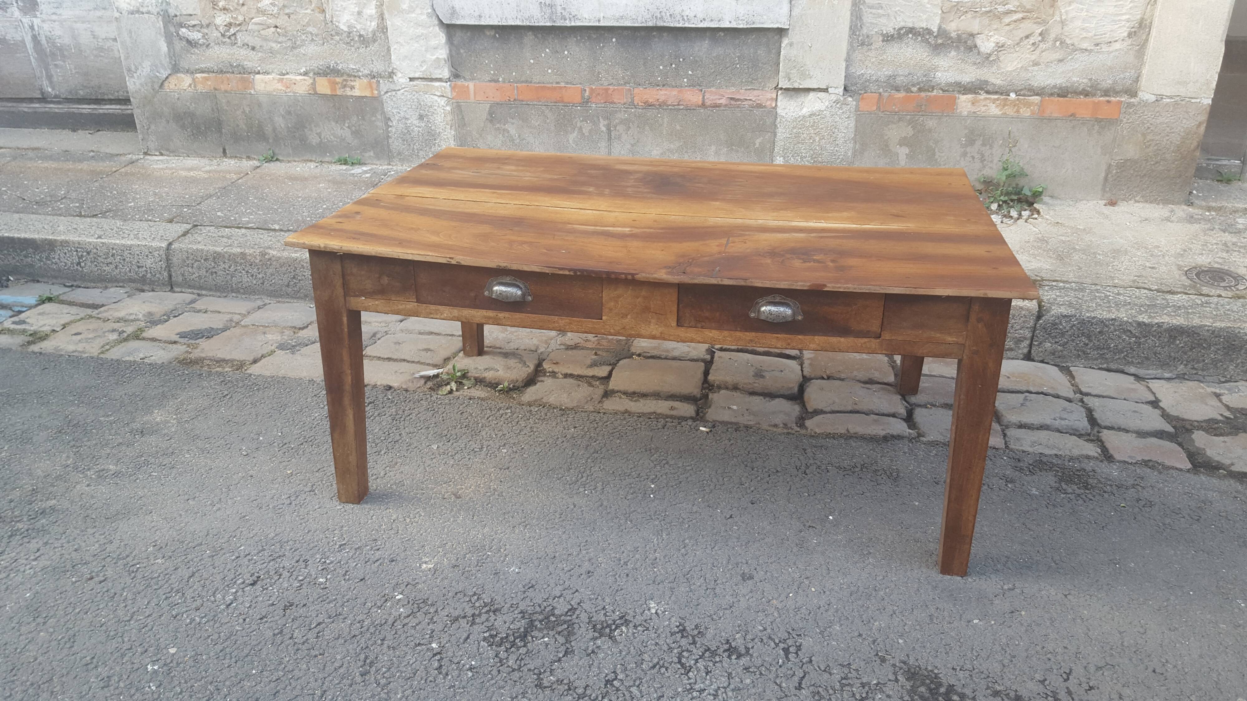Farm table coffee table with drawers