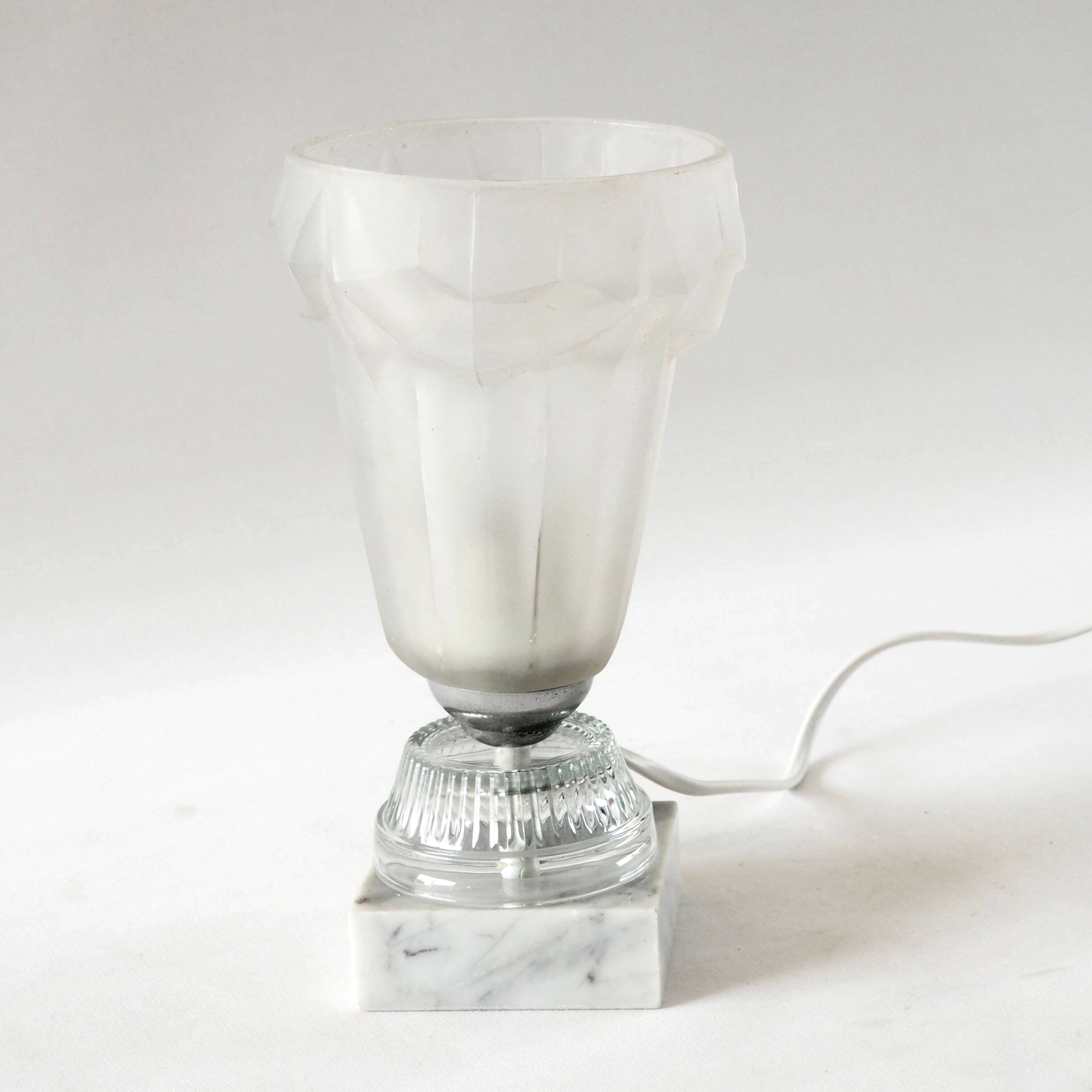 Art Deco glass lamp with white marble base