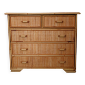 Chest of drawers with 5 wicker and bamboo drawers, 70s/80s.