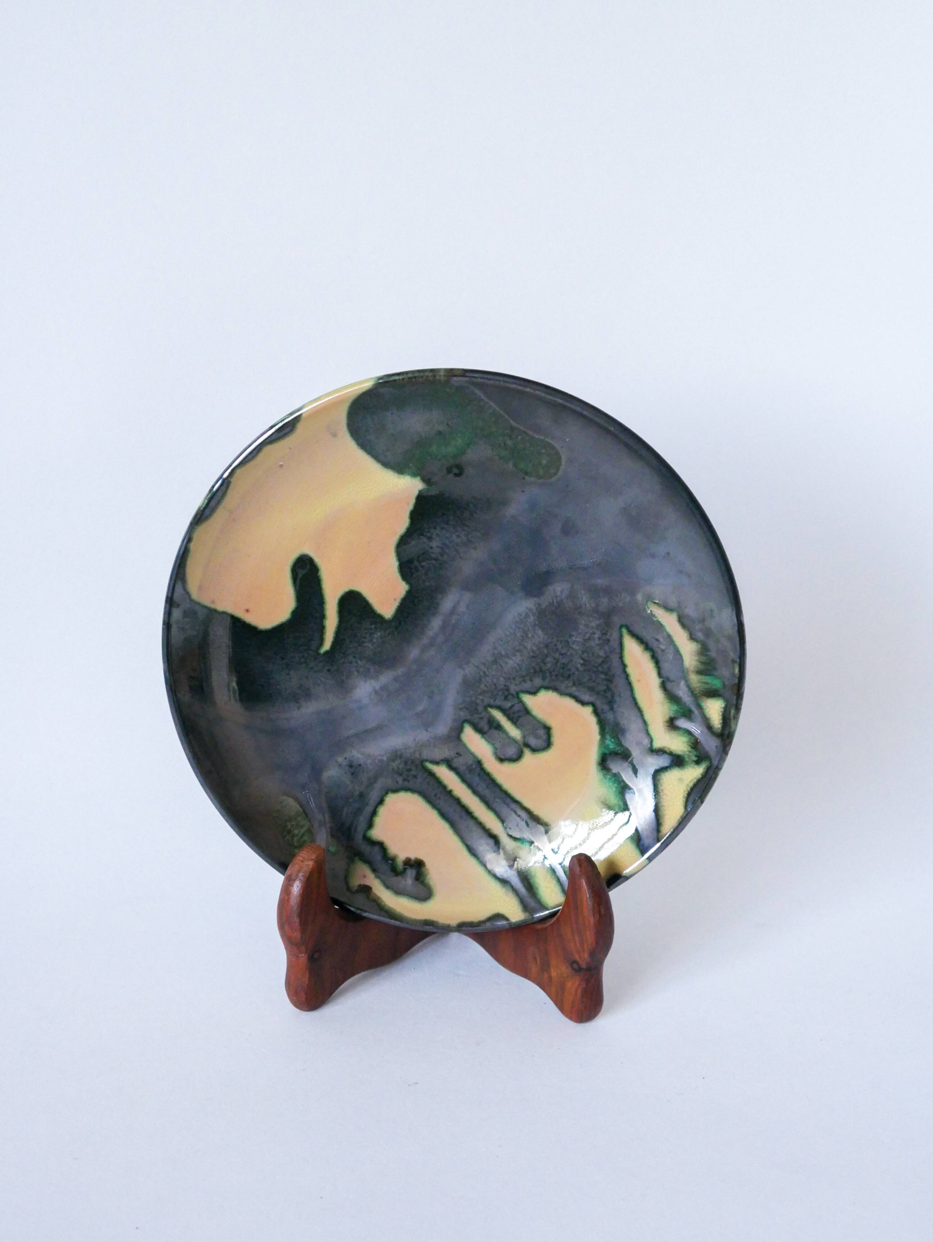 enameled ceramic presentation plate stamped AC Design 1970