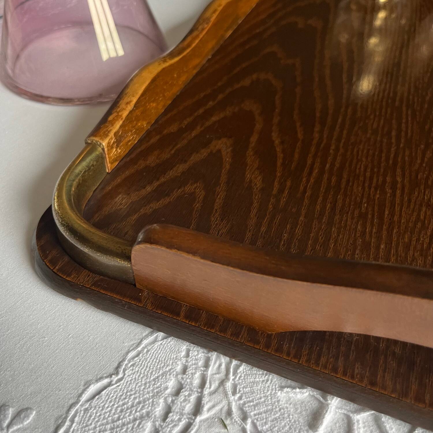 Wooden and brass rolling trolley