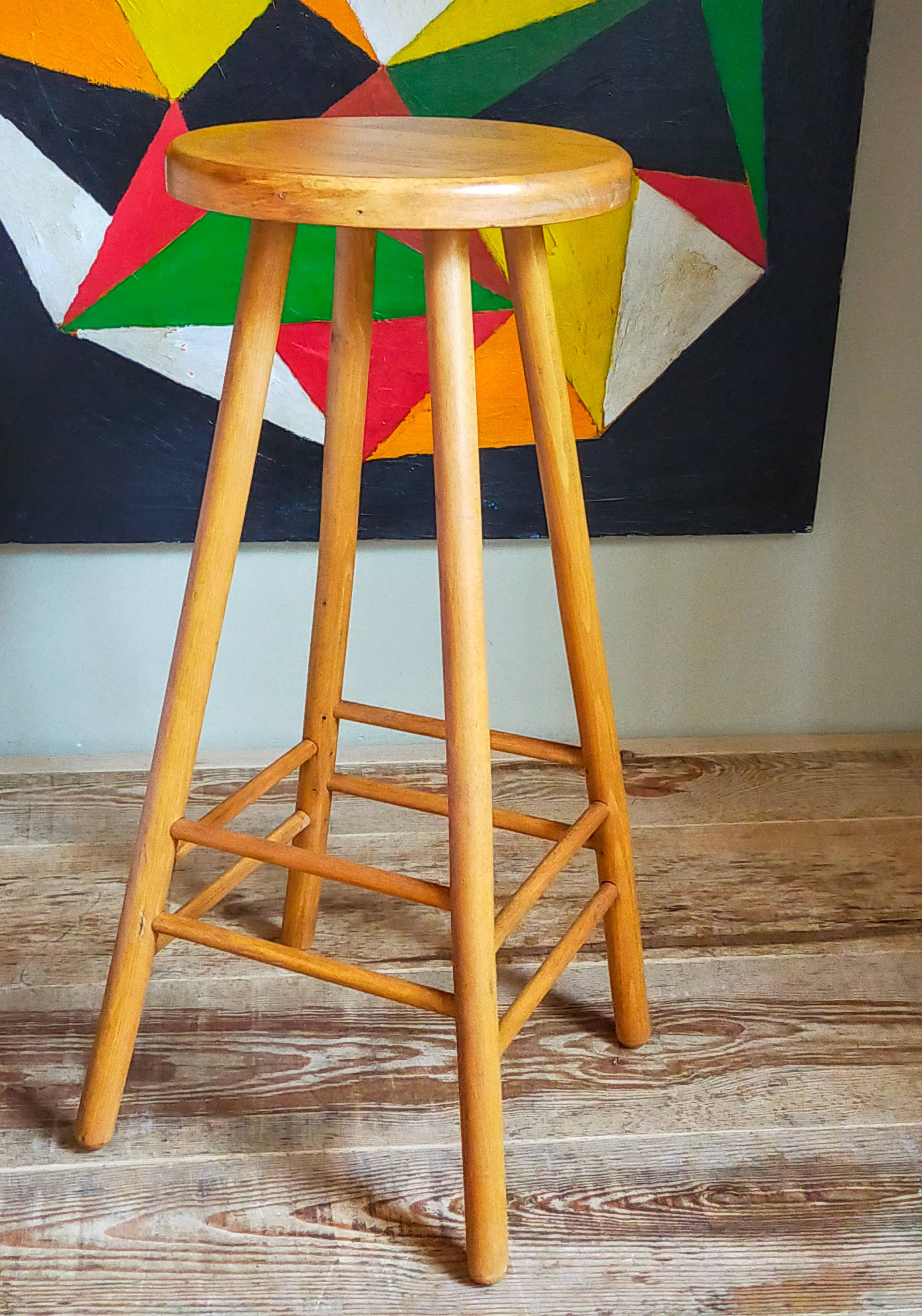 Vintage solid blond wood bar stool