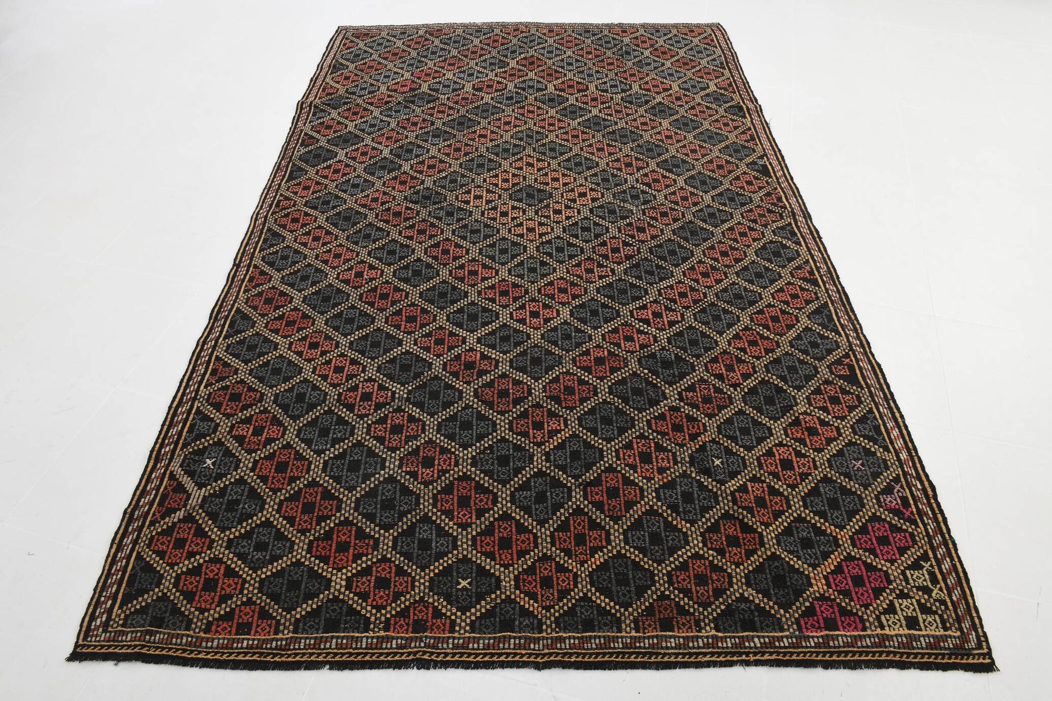 6x9 Green & Red Geometric Vintage Kilim Rug