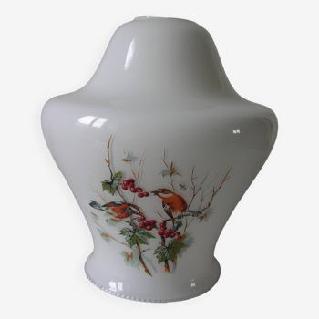 Old globe lampshade glass pendant light with bird and flower decor 1960s/70s