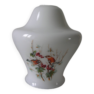 Old globe lampshade glass pendant light with bird and flower decor 1960s/70s