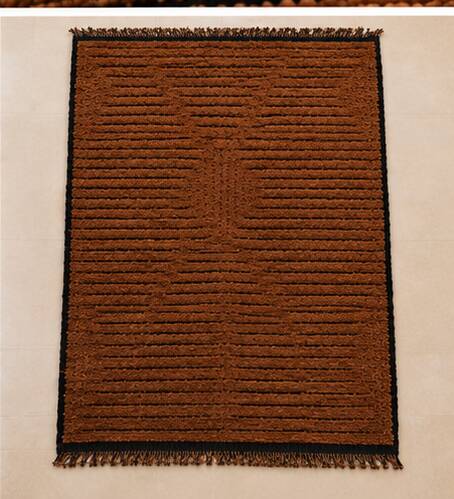 Moroccan Berber Mrirt rug in tobacco brown wool, black weave – 210 × 300