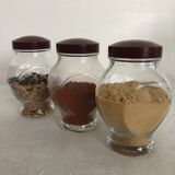 Trio of spice jars, bakelite cork