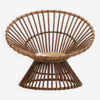 Hand made rattan lounge chair, Italy 60s.